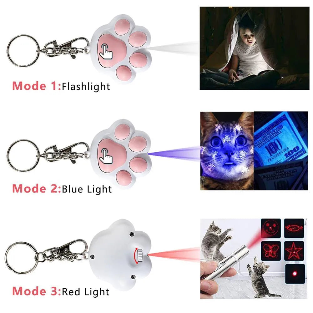 USB rechargeable infrared cat teaser with keychain in black or pink colours
