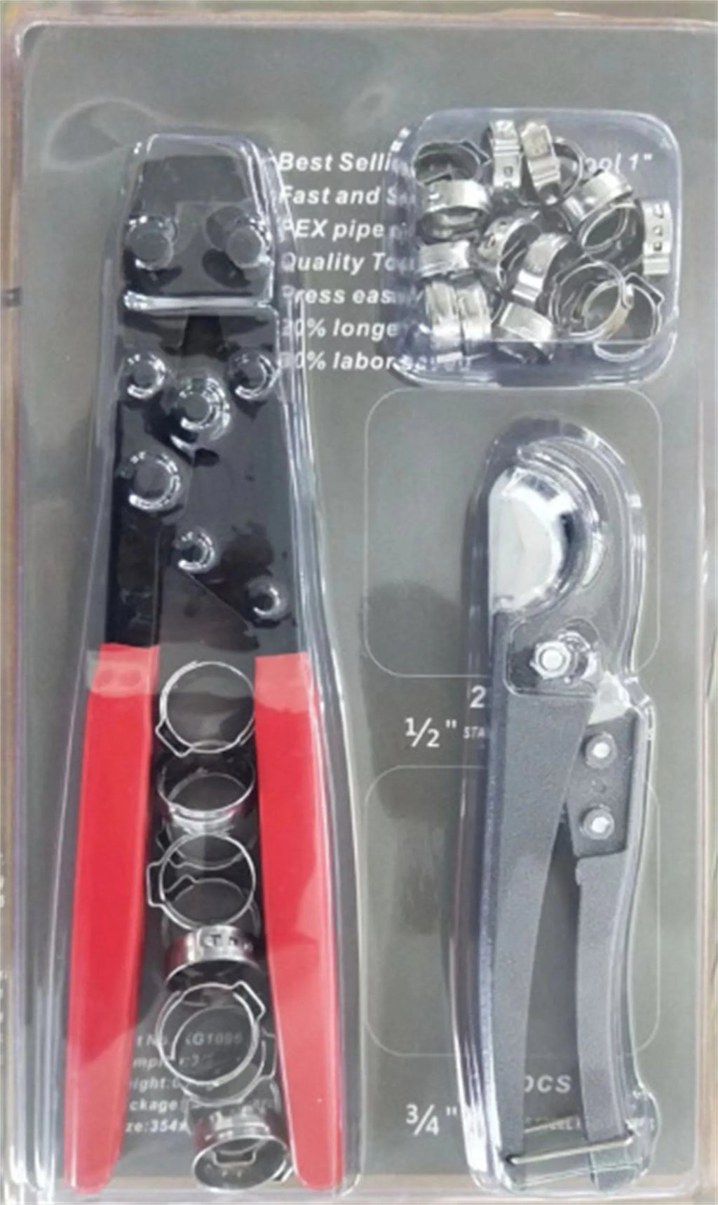 Single ear clamp tool kit with red cloth case and carbon steel cutting blade for hose connections