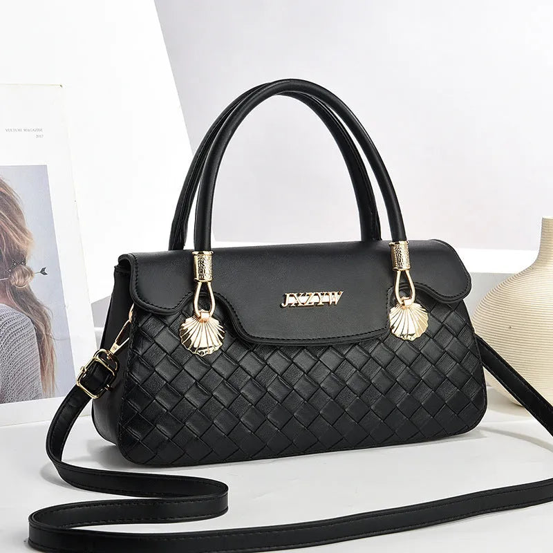 Vintage letter-printed women's cross-body handbag in brown PU with single shoulder strap and polyester lining