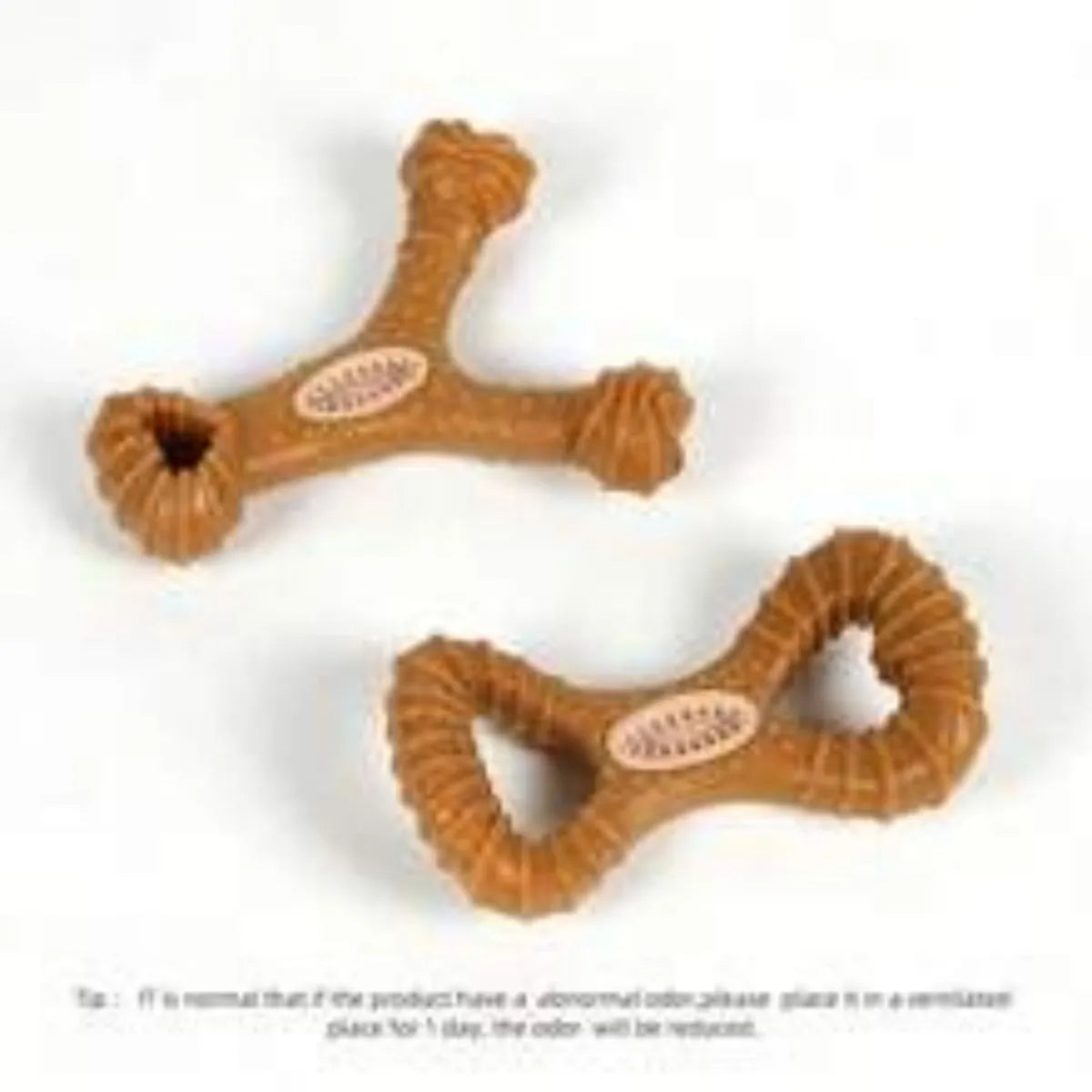 Durable rubber dog chew bone toy for teeth cleaning and play, shown in 8 shape and Y shape options.