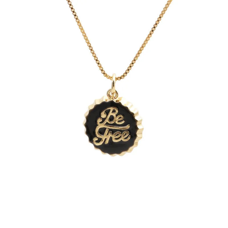 Copper bottle cap pendant necklace with 18K gold electroplating on 40cm box chain in six colour options
