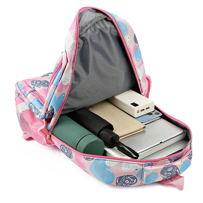 Oxford cloth student backpack with air pillow shoulder straps in blue, red, gray, or pink