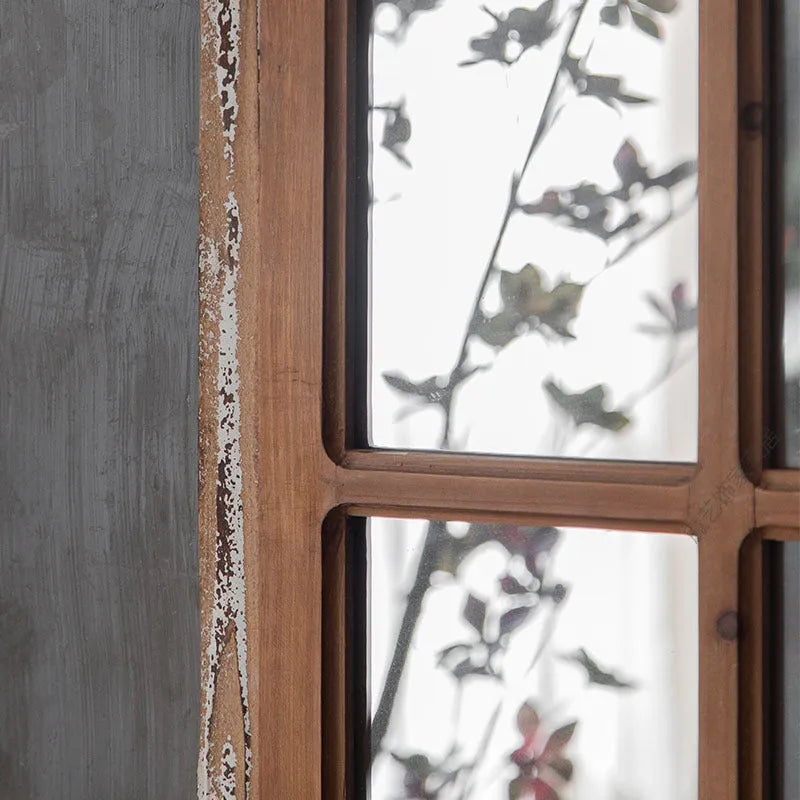Terrace distressed fake window wall mirror panel in log colour
