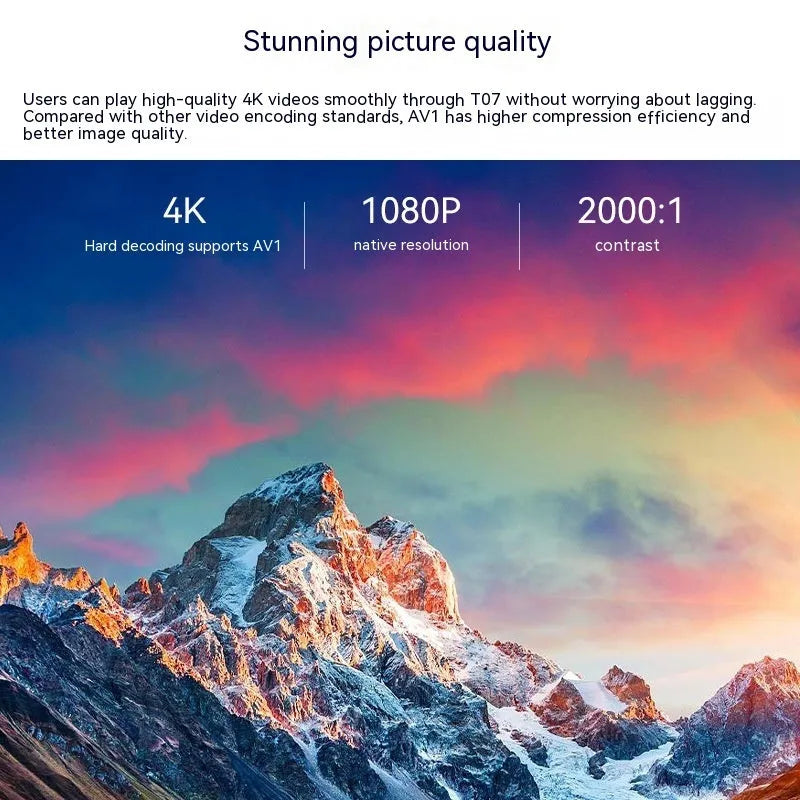 White T07 Full HD Smart Projector with remote control on stand