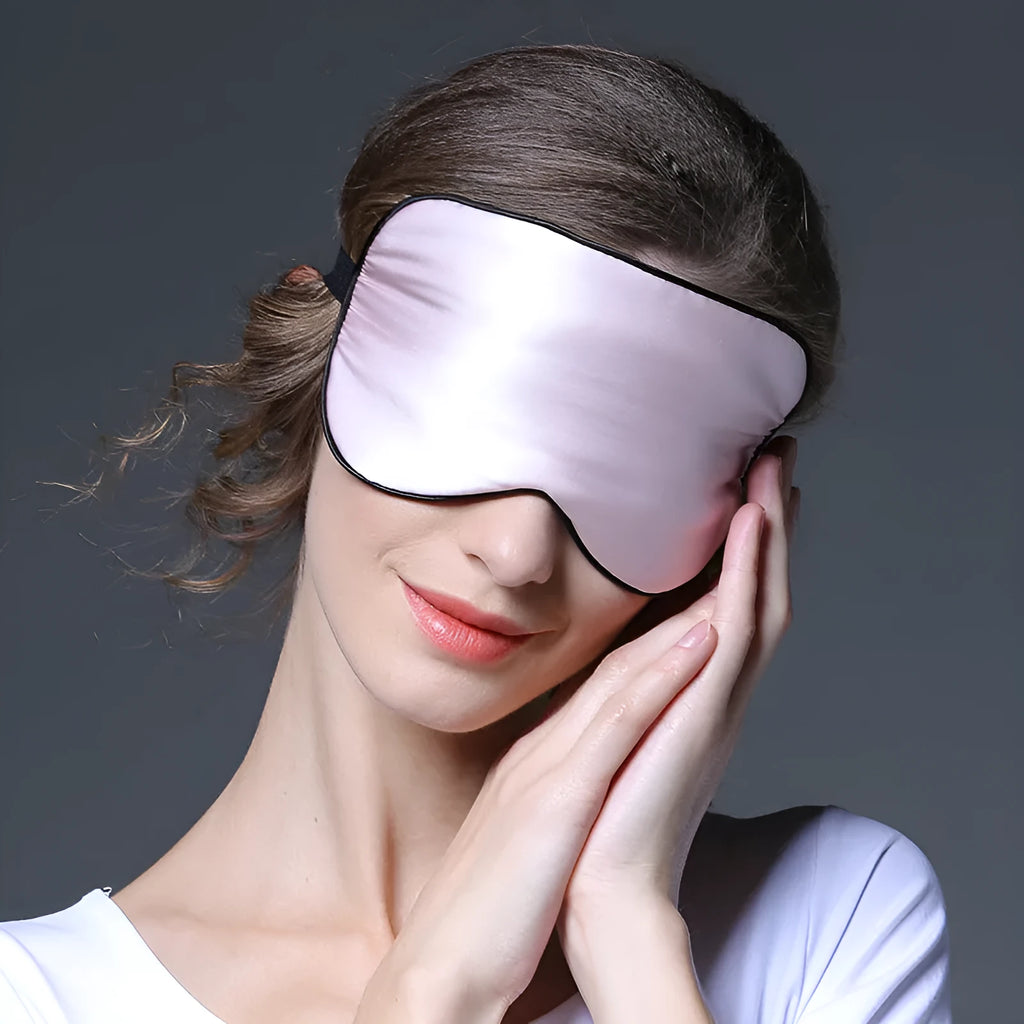 Double-sided mulberry silk eye mask showing embroidered design in multiple colour options