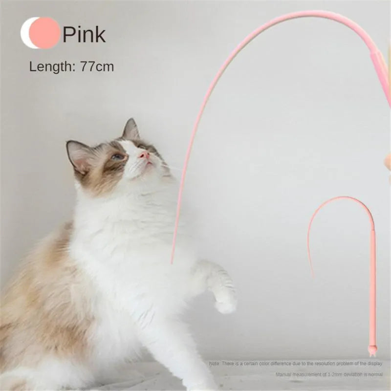 Blue simulated mouse tail cat teaser toy with silicone tail and cat head design