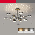 Black iron pendant chandelier with 13 lamp heads and a remote control.