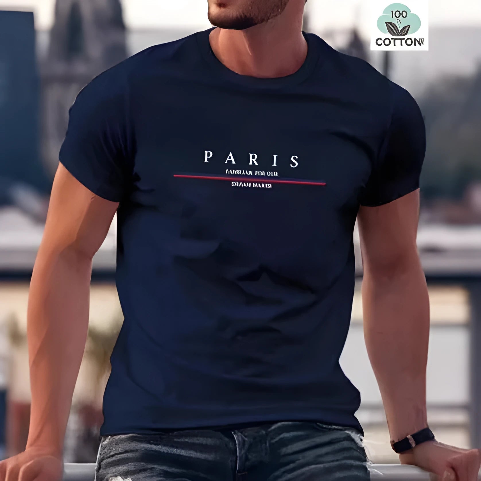 Men's loose fit cotton T-shirt with a printed letter design in apricot colour