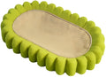 Green oval-shaped cat scratcher pad made of sisal, functioning as both a scratching surface and a lounge bed for cats.