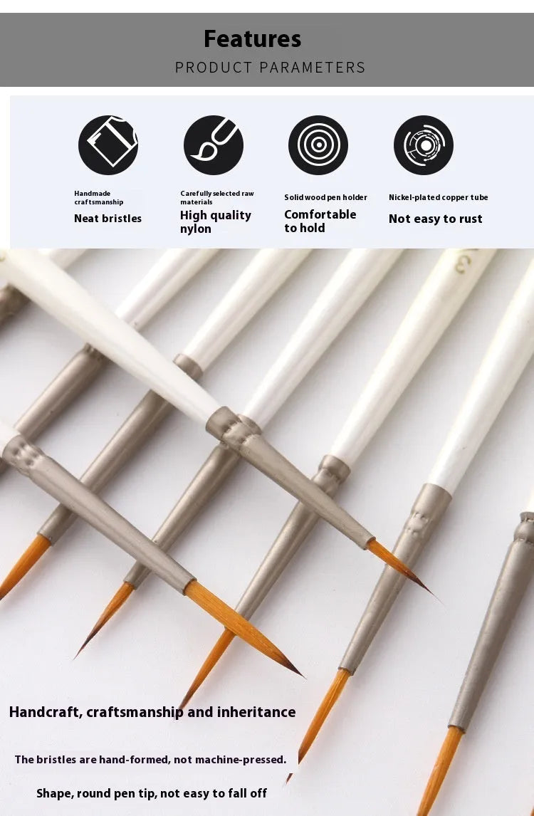 Pearl white 12-piece fluorescent marker brush set in a solid wood holder for watercolour and acrylic painting.