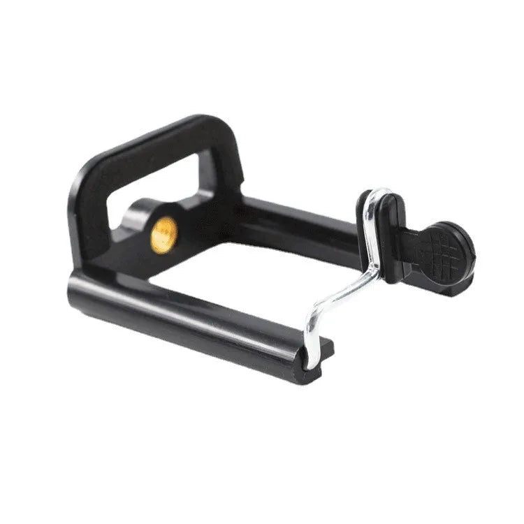 Black plastic U-shaped mobile phone clip holder with mounting bracket for hands-free use
