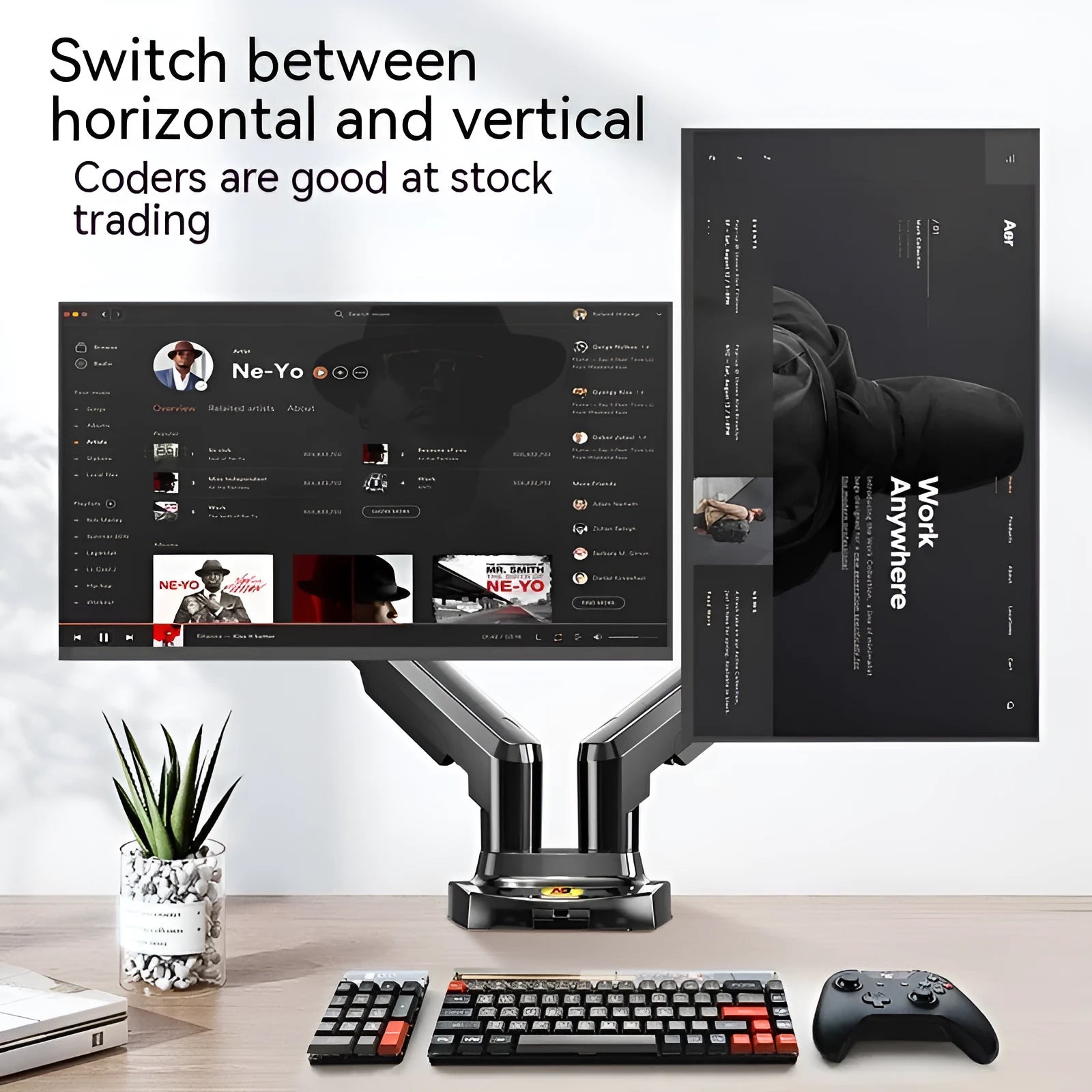 Dual screen monitor bracket with lifting mechanism for height adjustment