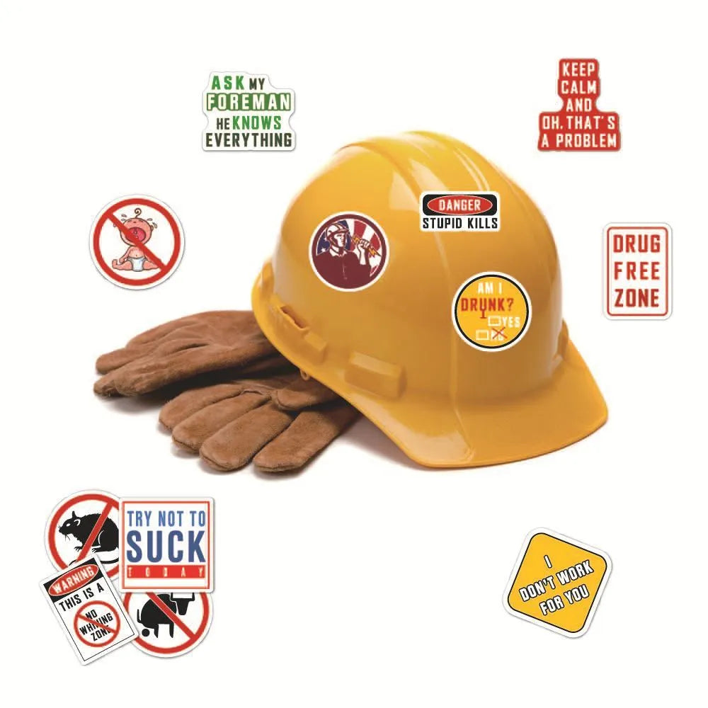 Waterproof personalised helmet stickers pack with bright film coating and warning slogans