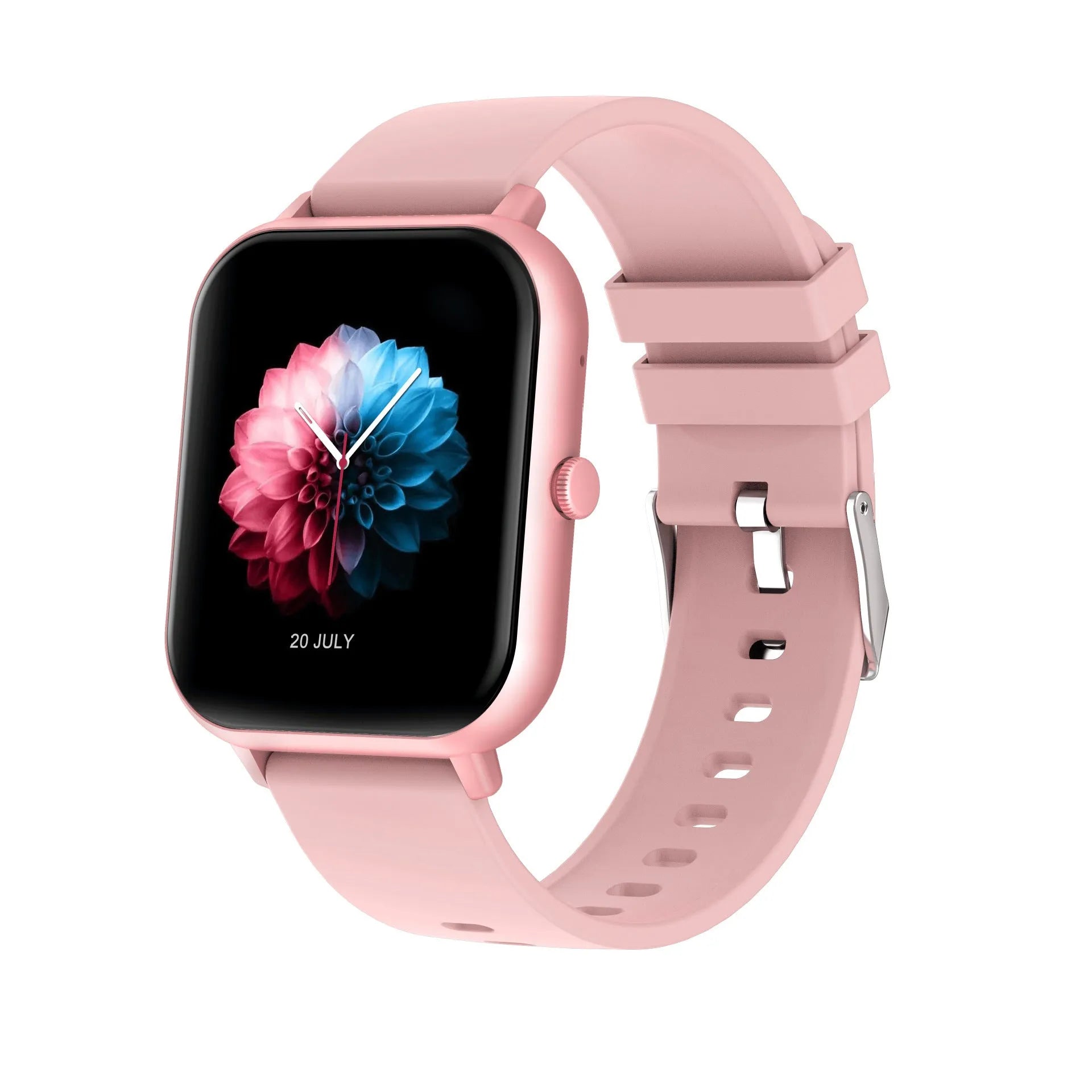 Bluetooth smart watch with touch screen showing heart rate and step count display