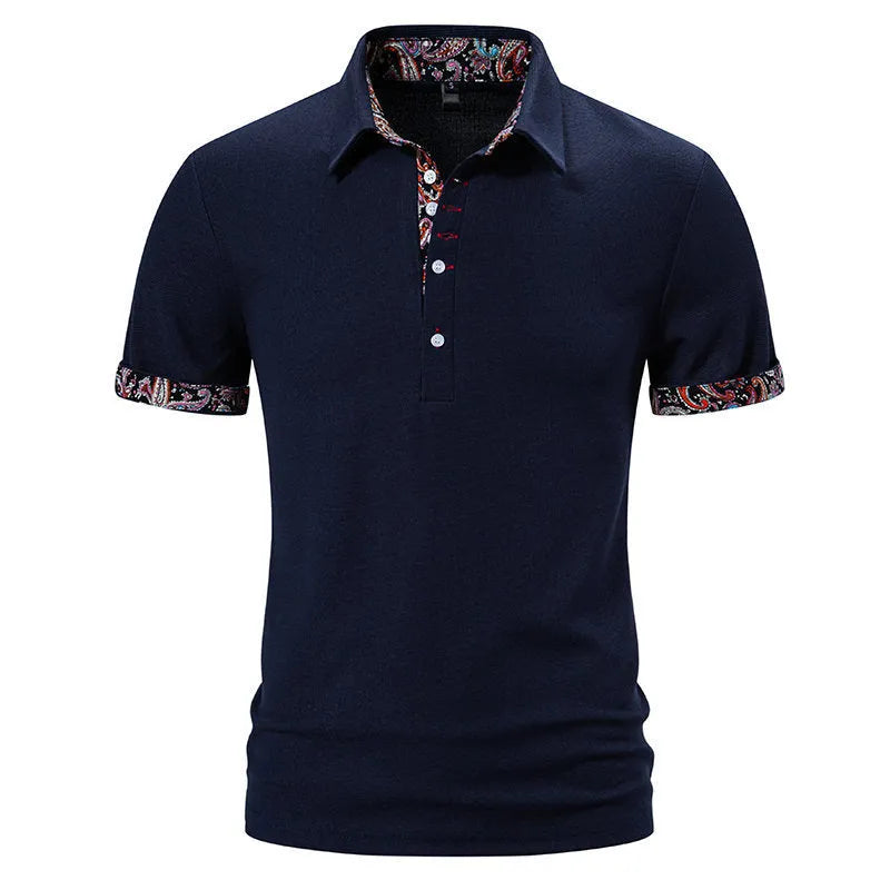 Men's cotton blend polo shirt with colour stitching and turnover neck collar in three colour options