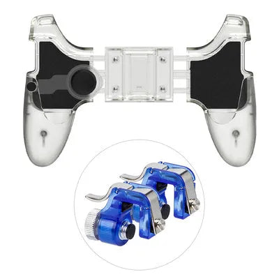 Mobile phone gaming handle with physical buttons attached to smartphone