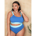 Women's high-waisted bikini set in pure colour polyester fabric with bandeau top