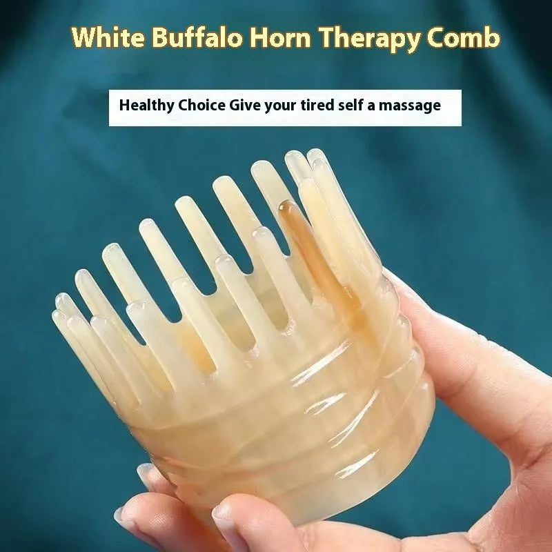 Black finished white buffalo horn comb with wide teeth for head massage and hair care