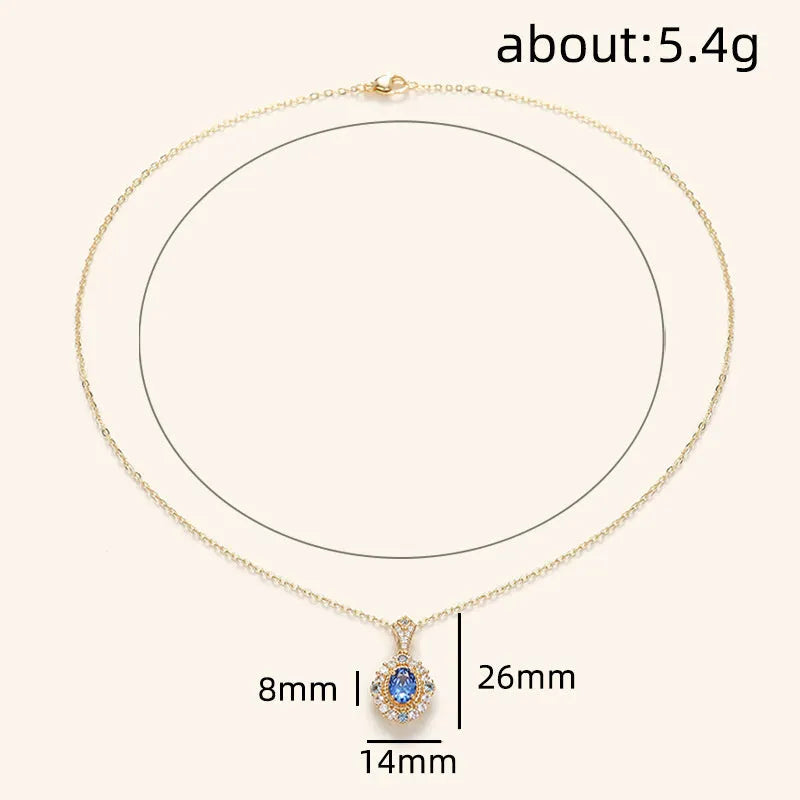 Royal style women's necklace with mixed gem zircon pendant on yellow gold adjustable box chain