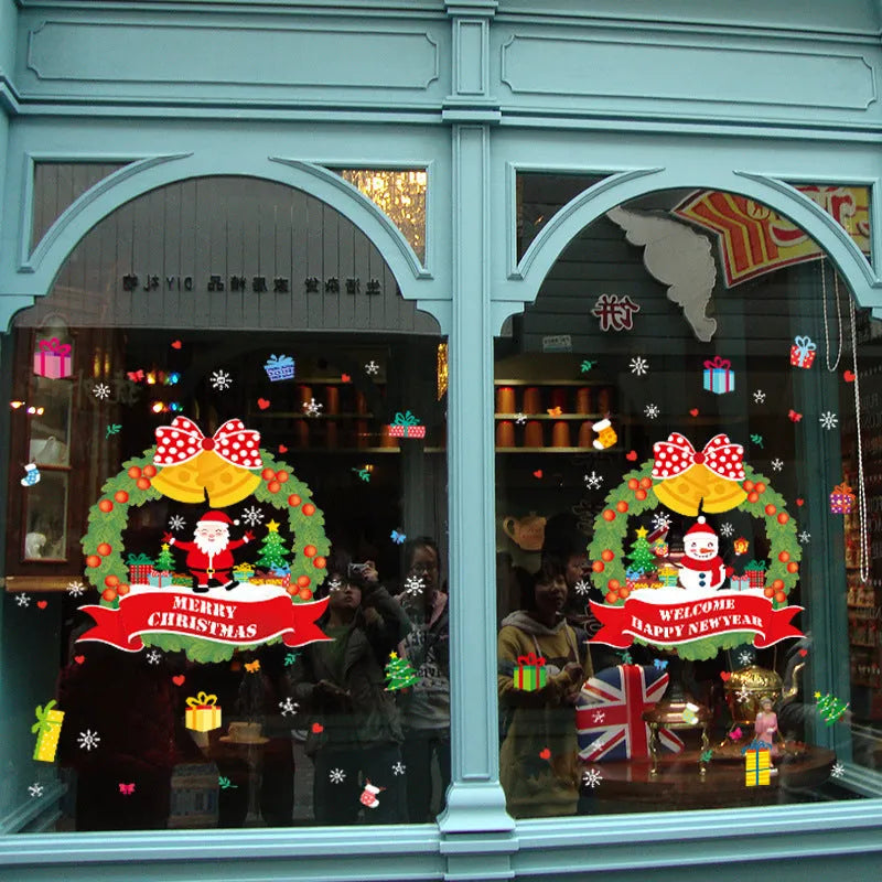 Two large 60x45cm PVC electrostatic Christmas wall stickers with cartoon patterns for glass windows